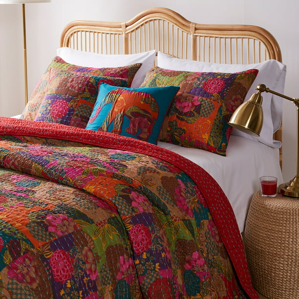 Details about   Beige Peacock Kantha Quilt Bedspread Throw Cotton Blanket Twin/Queen/King Size